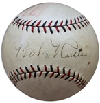 Babe Ruth Single Signed Baseball on the Sweet Spot -- With PSA/DNA COA